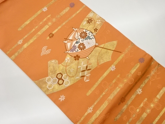 JAPANESE KIMONO / NAGOYA OBI / SILK / WOVEN SPOOL & BOLT & CLASSICAL PATTERN